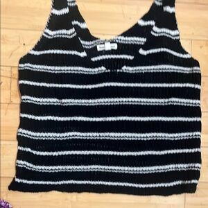 Black and White Striped Women's Knit Top